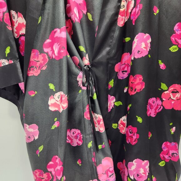 Love La Senza Pink Black Kimono Robe L/XL Floral Satin Wrap Around Lounge wear - Picture 10 of 11